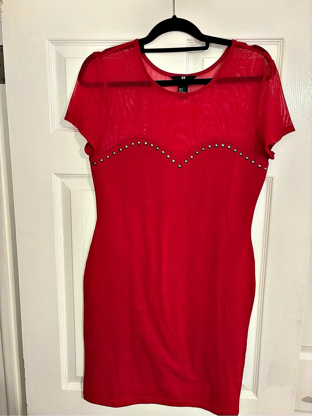 H&M Red Studded Mesh Dress Mini Dress